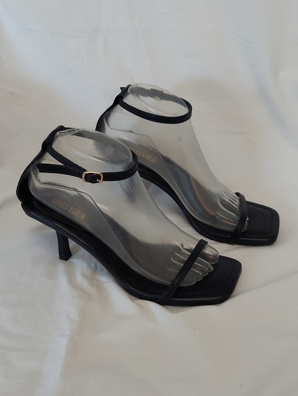 Miss Lola Karolay Black Ankle Strap Mid Heel Womens 7.5
